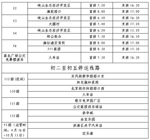 潍坊公交春节运行时间表出炉