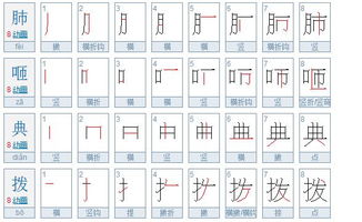 肺,咂,典,拨,这几个字笔画相同吗 