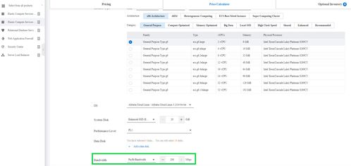 云服务器按固定带宽(弹性公网IP带宽默认区间大小)