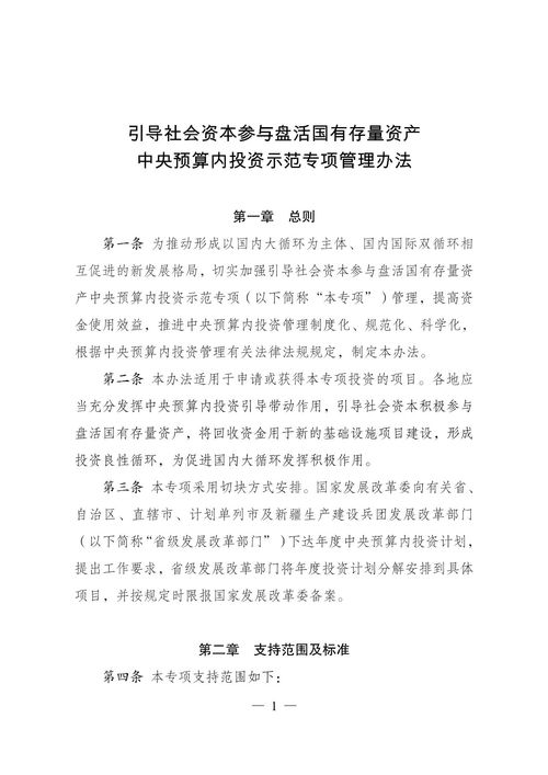 关于印发 引导社会资本参与盘活国有存量资产中央预算内投资示范专项管理办法 的通知 