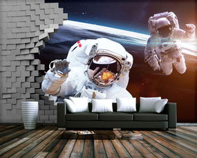 3D立体分层宇航员宇宙银河星空儿童房背景