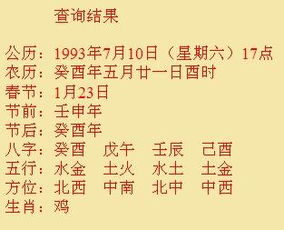 谁知道93年7月10号下午5点的生辰八字 