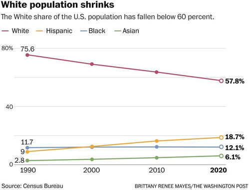 美国加速种族多元化 人口普查数据显示白人占比首次跌破六成