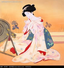 日本浮世绘正在镜子前化妆的穿和服女性图片 983585 书画文字 