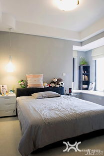 简约风格公寓时尚冷色调富裕型卧室飘窗床图片