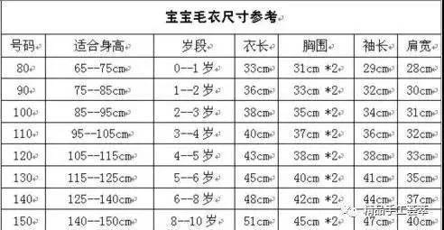 儿童毛衣尺寸计算 