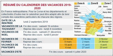 2019 2020学年法国学校假期时间表