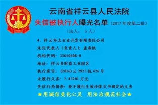 云南省祥云县人民法院 失信被执行人曝光名单 2017年度第二批