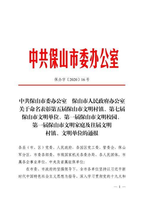 保山市昌宁县人民医院被命名表彰为第七届保山市文明单位