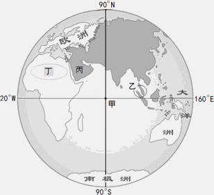 图中丙为 A. 北冰洋 B. 印度洋 C. 大西洋 D. 太平洋 青夏教育精英家教网 