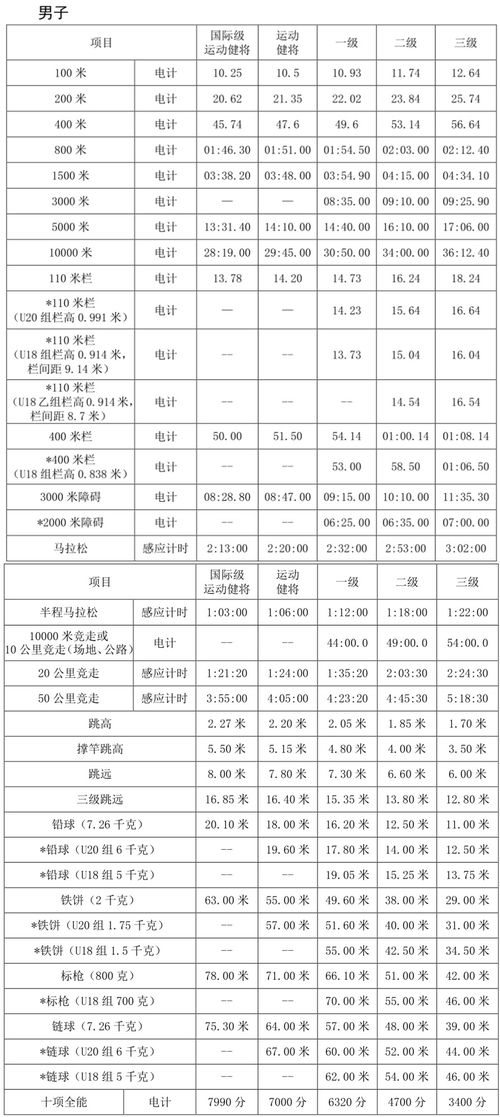 田径运动员技术等级标准 2021