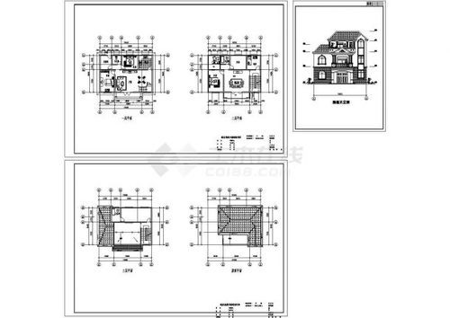 西安莲湖区某居住区3层高档私人别墅建筑设计CAD施工图