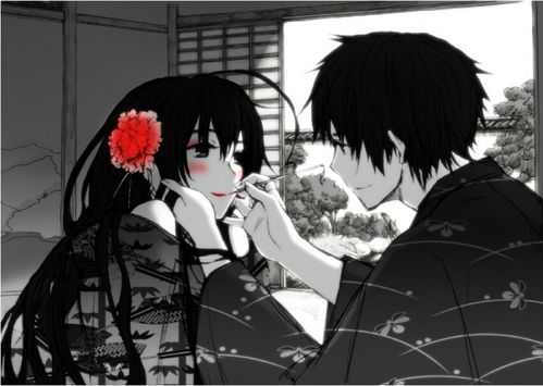 动漫头像黑白的 是个情侣的 男生给女生涂口红 要高清的图有木有 