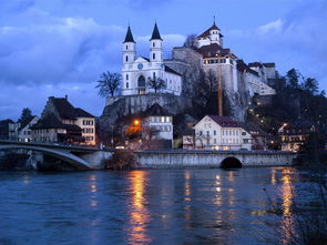 aarburg 被,瑞士,小行政区的阿尔高,城堡,内心,河,夜间照片,晚上 