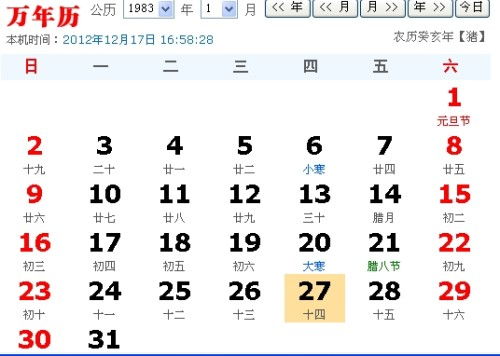 1982年腊月十四阳历是多少几几年几月几日 