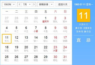 查看1960年7月11日农历 