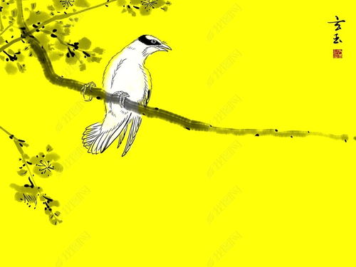 2017黄色工笔黄莺鸟国画中国风装饰画psd分层图图片下载 