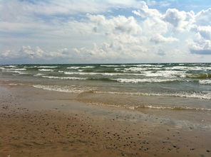 海滩,水,湖,岸,沙,波,伊利湖,天空,云 