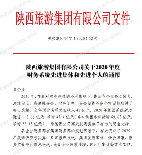 壶口文旅公司计划财务部荣获陕旅集团 2020年度财务管理工作先进集体