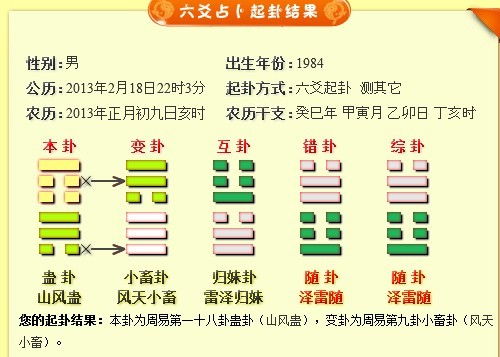 六爻占卜山风蛊变风天小畜测婚姻 