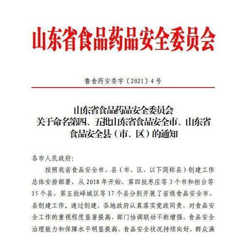 喜报 金乡被命名为 山东省食品安全县