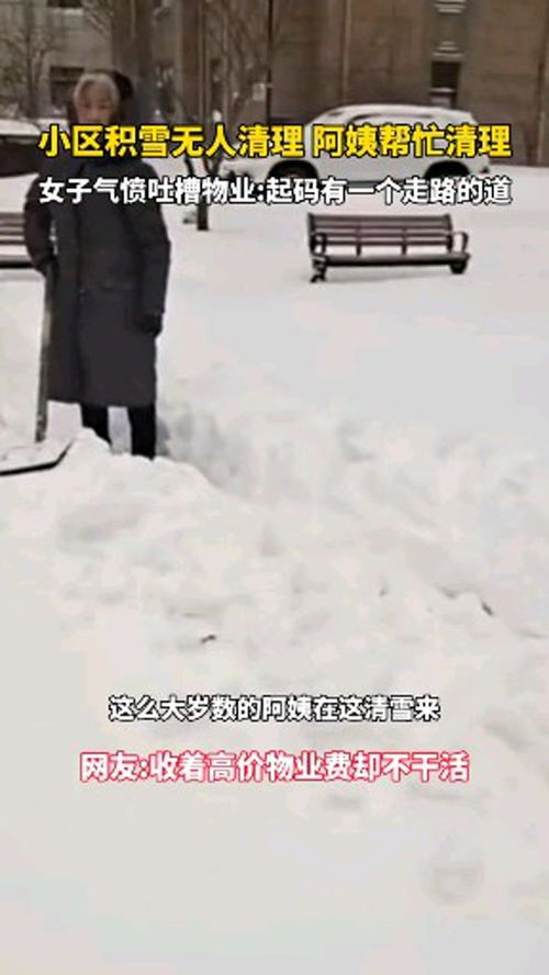 小区积雪无人清理,阿姨帮忙清理,女子气愤吐槽物业 起码有一个走路的道 