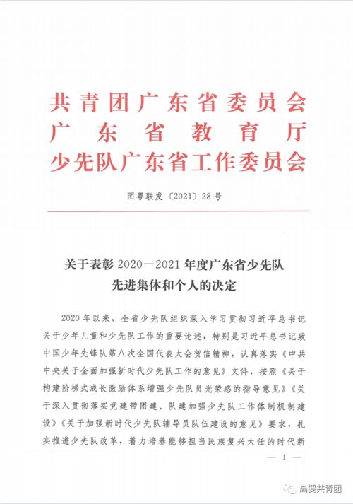 祝贺 高要5名师生 2个少先队集体获省级荣誉称号