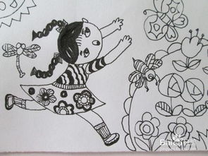黑白线描画 追蝴蝶的小女孩 的作画步骤 
