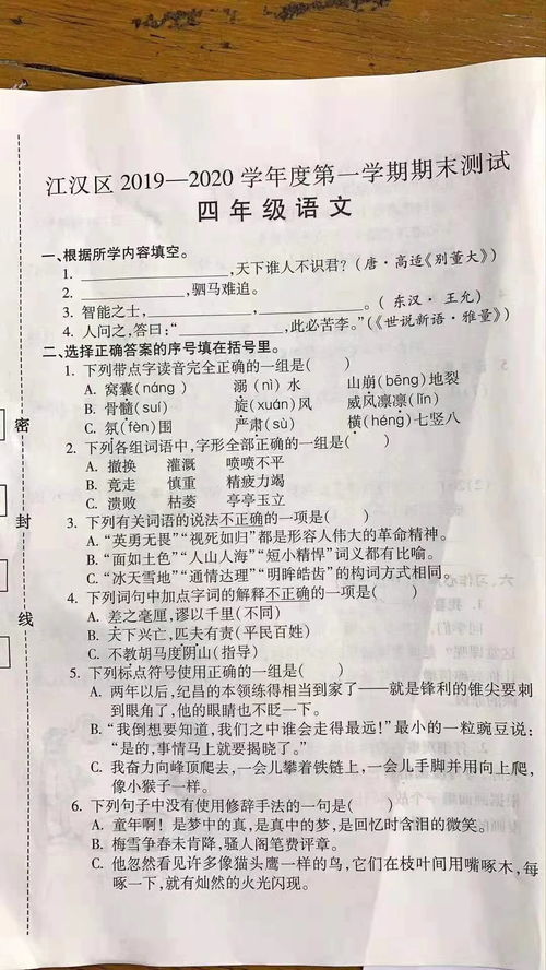 小学四年级语文期末考试卷,选择题变少,阅读变得多重要你想不到