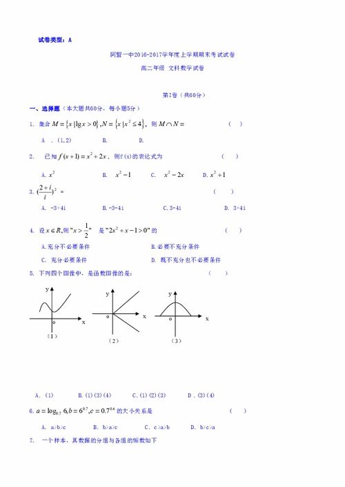 内蒙古阿盟一中2016 2017学年高二上学期期末考试数学 文 试题 Word版无答案 