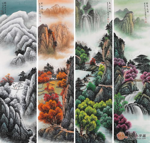 经典客厅沙发背景墙挂画,古韵盎然好山水