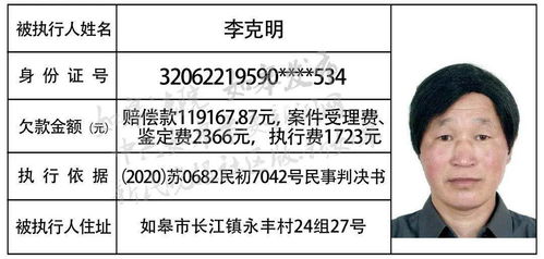 如皋又一批被执行人,地址 姓名大曝光