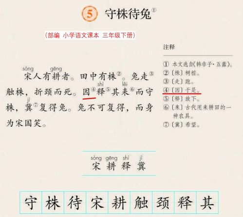 因释其耒而守株 因 古义是什么今义是什么 