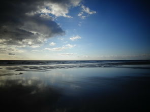 布列塔尼,海滩,沙,云,海,地平线,天气,镜像,反思,水,性质,abendstimmung,休息,反射 