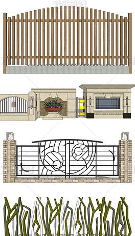 新中式欧式栏杆围墙su模型设计模型下载 