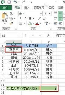 Excel2013如何统计出两个字姓名的人数 