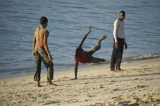 卡波耶拉,坦桑尼亚,年轻人,巴西舞蹈,海滩 