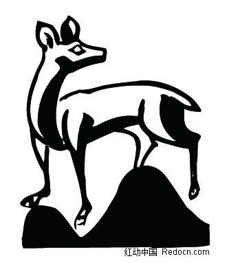 一只小鹿黑白图案AI素材免费下载 红动网 