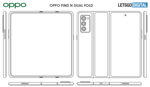 OPPO申请双铰链可折叠手机外观设计专利,可翻转三摄系统