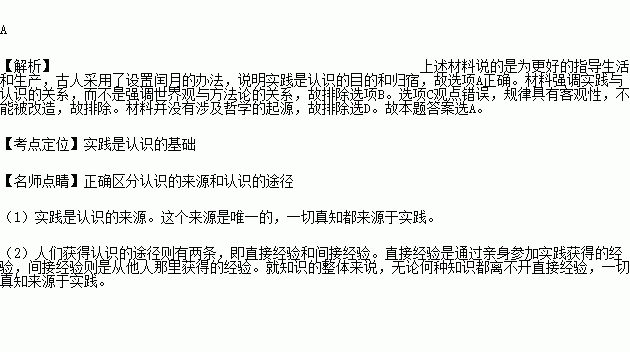 因有一个 闰九月 .2014年的农历甲午年有383天.据了解.为协调阳历与阴历之间的天数.更好地指导生活和生产.古人采用了设置闰月的办法.这说明 A.实践是认识的目的和归宿 