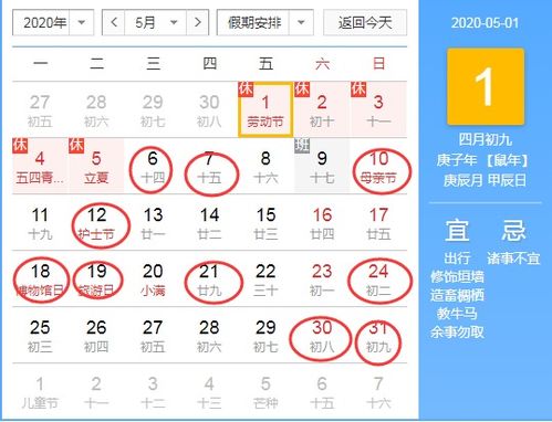 2020年5月装修开工黄道吉日