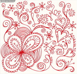 红描花纹矢量图 古典花纹图案