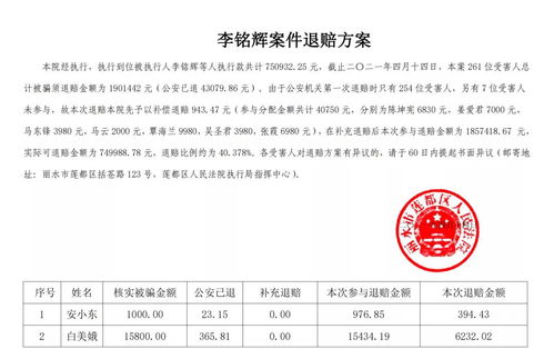 李铭辉案件退赔方案