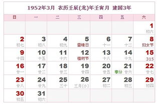1952年日历表,1952年农历表 阴历阳历对照表