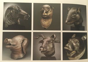 铜雕十二生肖——马首、猴首、鼠首、猪首、牛首、虎首