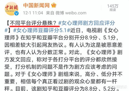 女心理师 被恶意打低分,评论两极分化严重,剧组却不在意