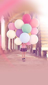 彩色 气球 女孩 粉色 壁纸