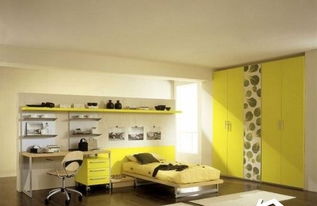 公寓黄色卧室床图片 