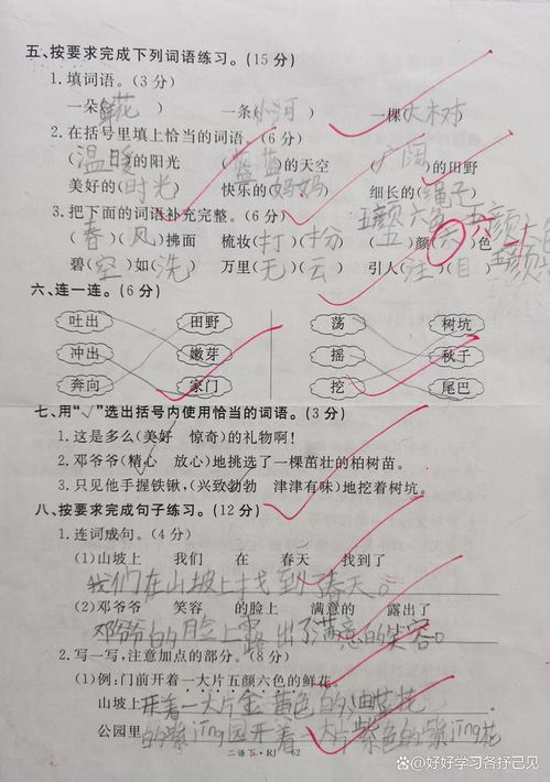 二年级 下 语文第一元测评卷,开年首考能得96分,也算不错了