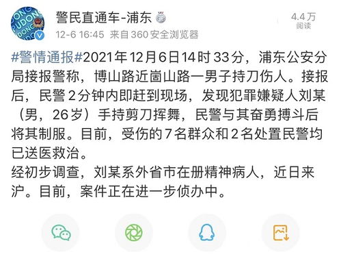 上海一男子持刀伤人 7名群众和2名处置民警受伤 